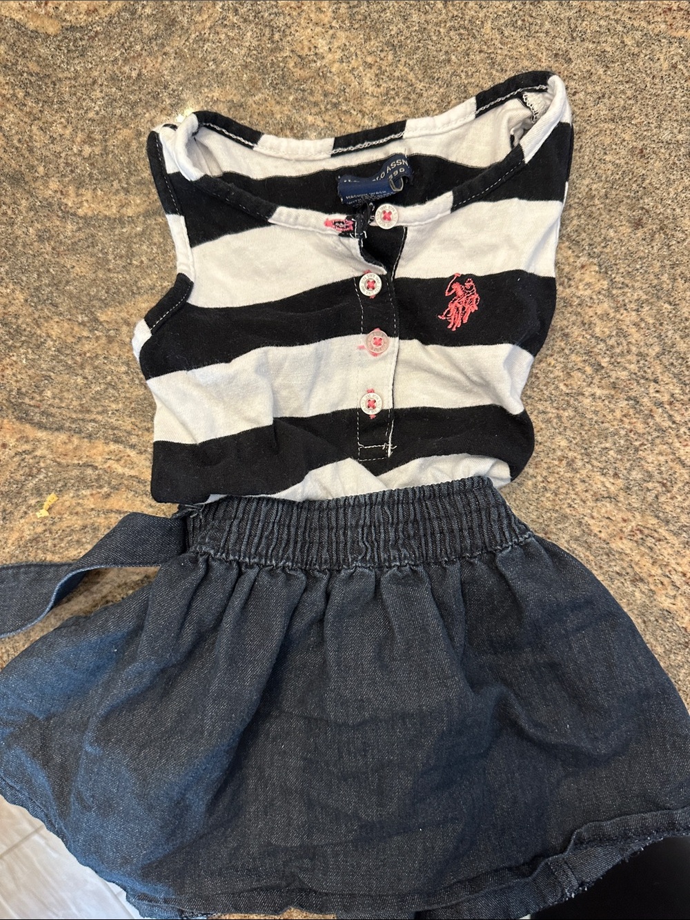 Ralph Lauren Black & White Striped Tank with Navy Denim Skirt